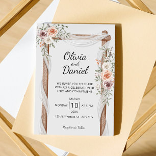 Rustic Arch Watercolor Floral Boho Wedding Invitation