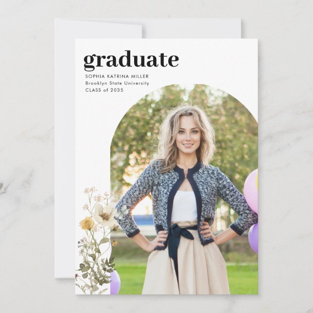 Rustic Arch Wildflower Photo Graduate Graduation  Announcement (Front)