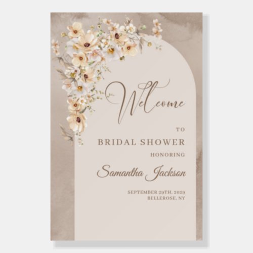 Rustic arch wildflowers boho bridal shower welcome foam board