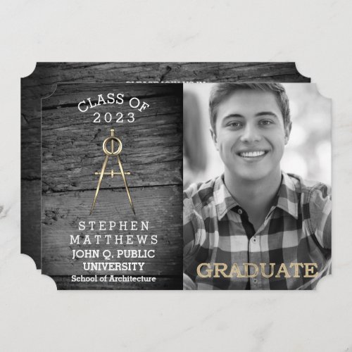 Rustic Architect Architecture Compass Graduation Invitation