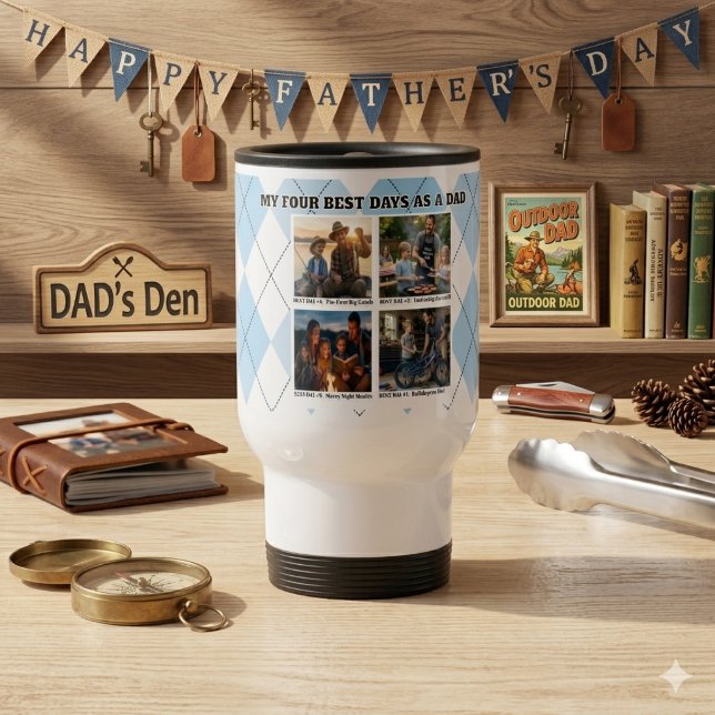  Rustic Argyle 4 Photo Best Days Ever Collage Travel Mug (Creator Uploaded)