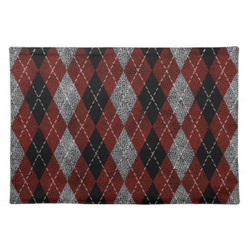 Rustic Argyle Pattern Red Black and White Cloth Placemat