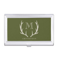 Rustic Army Green Antler Custom Groomsmen Gift Business Card Case