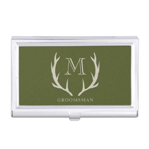 Rustic Army Green Antler Custom Groomsmen Gift Business Card Case