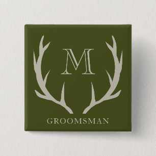 Rustic Army Green Antler Custom Groomsmen Gift Button