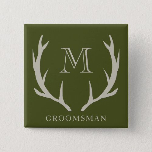 Rustic Army Green Antler Custom Groomsmen Gift Button