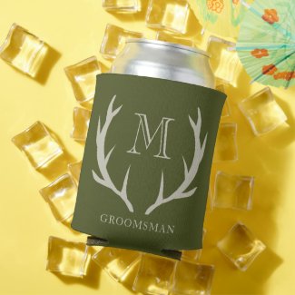 Rustic Army Green Antler Custom Groomsmen Gift