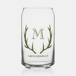 Rustic Army Green Antler Custom Groomsmen Gift Can Glass