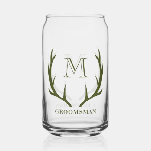 Rustic Army Green Antler Custom Groomsmen Gift Can Glass