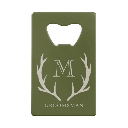 Rustic Army Green Antler Custom Groomsmen Gift Credit Card Bottle Opener