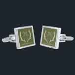 Rustic Army Green Antler Custom Groomsmen Gift Cufflinks<br><div class="desc">Enhance your formal look with our exquisite cufflinks, meticulously crafted for the discerning gentleman. These cufflinks are more than just accessories; they're statements of style and sophistication. Designed with soft amber/beige antler motifs against an army green background, they exude a blend of rustic charm and modern elegance. Ideal for groomsmen...</div>