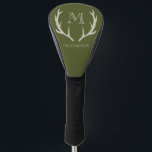 Rustic Army Green Antler Custom Groomsmen Gift Golf Head Cover<br><div class="desc">Elevate game night with our sleek playing cards, the ultimate groomsmen gifts that combine entertainment and style. Featuring a sophisticated army green backdrop adorned with subtle amber/beige antler designs, these cards add a touch of rustic charm to any gaming session. Customize each deck with monogrammed initials for a personal touch...</div>