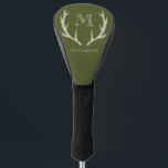 Rustic Army Green Antler Custom Groomsmen Gift Golf Head Cover<br><div class="desc">Elevate game night with our sleek playing cards, the ultimate groomsmen gifts that combine entertainment and style. Featuring a sophisticated army green backdrop adorned with subtle amber/beige antler designs, these cards add a touch of rustic charm to any gaming session. Customize each deck with monogrammed initials for a personal touch...</div>