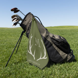 Rustic Army Green Antler Custom Groomsmen Gift Golf Towel