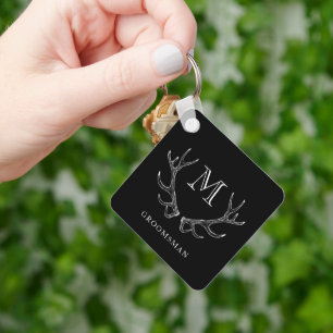 Rustic Army Green Antler Custom Groomsmen Gift Keychain