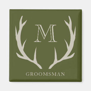 Rustic Army Green Antler Custom Groomsmen Gift Magnet