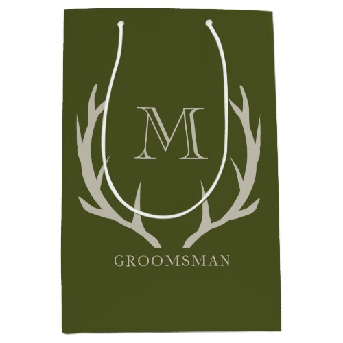 Rustic Army Green Antler Custom Groomsmen Gift Medium Gift Bag