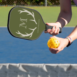 Rustic Army Green Antler Custom Groomsmen Gift Pickleball Paddle