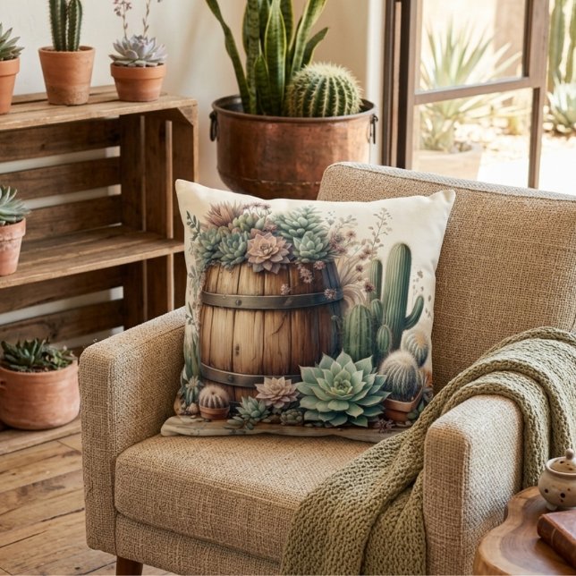 Rustic Arrangement Of Succulents & Cacti Throw Pillow (Creator Uploaded)