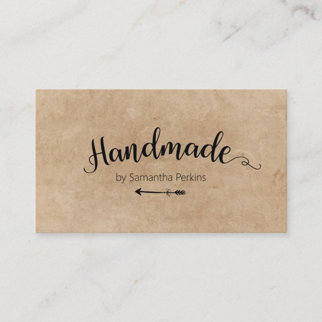 Rustic Arrow Calligraphy Handmade Kraft Paper Business Card (Front)