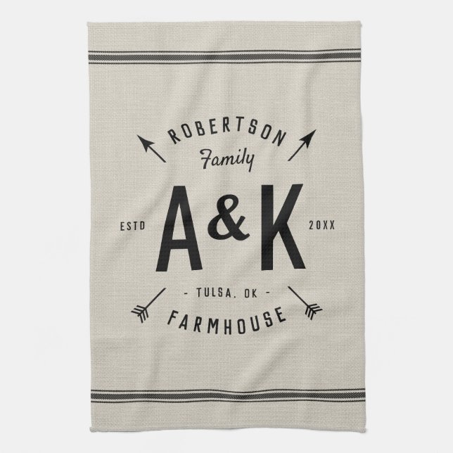 Rustic Arrow Family Monogram Kitchen Towel (Vertical)