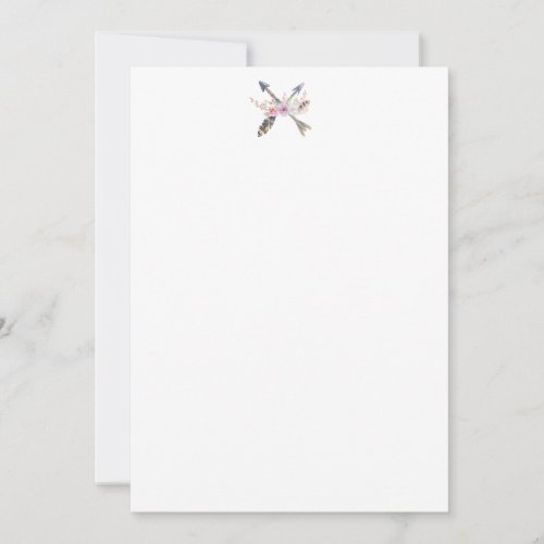 Rustic Arrow Feather Flower Stationary Thank You Card