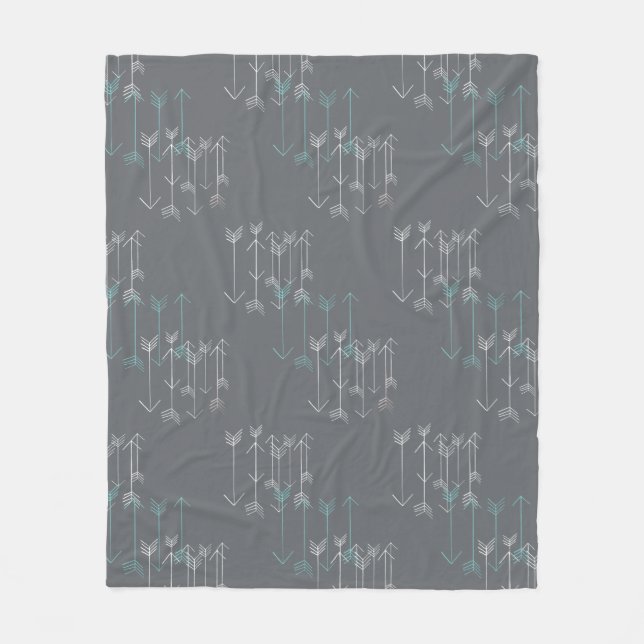 Rustic Arrows Gray Aqua White Fleece Blanket (Front)