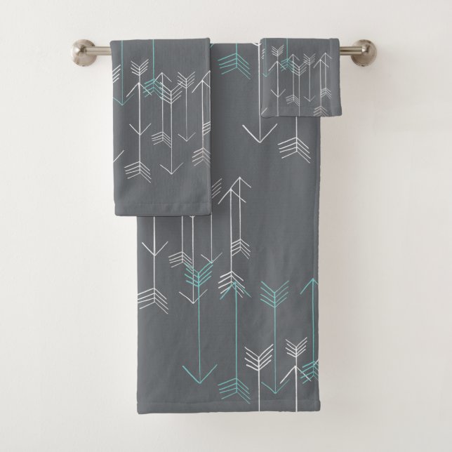 Rustic Arrows Gray Aqua White Towel Set (Insitu)