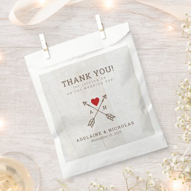 Rustic Arrows Red Heart Wedding  Favor Bag (Clipped)