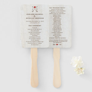 Rustic Arrows Red Heart Wedding Hand Fan