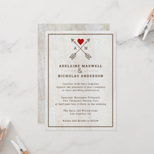Rustic Arrows Red Heart Wedding Invitation
