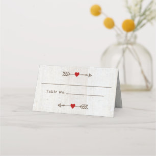 Rustic Arrows Red Heart Wedding Place Card