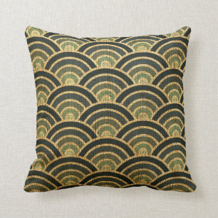 Rustic Art Deco Fish Scales Pattern Blue Throw Pillow