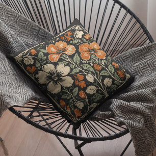 Rustic Art Nouveau Aesthetic Floral Botanical  Throw Pillow