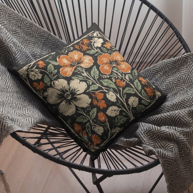 Rustic Art Nouveau Esthetic Floral Botanical  Throw Pillow (Creator Uploaded)