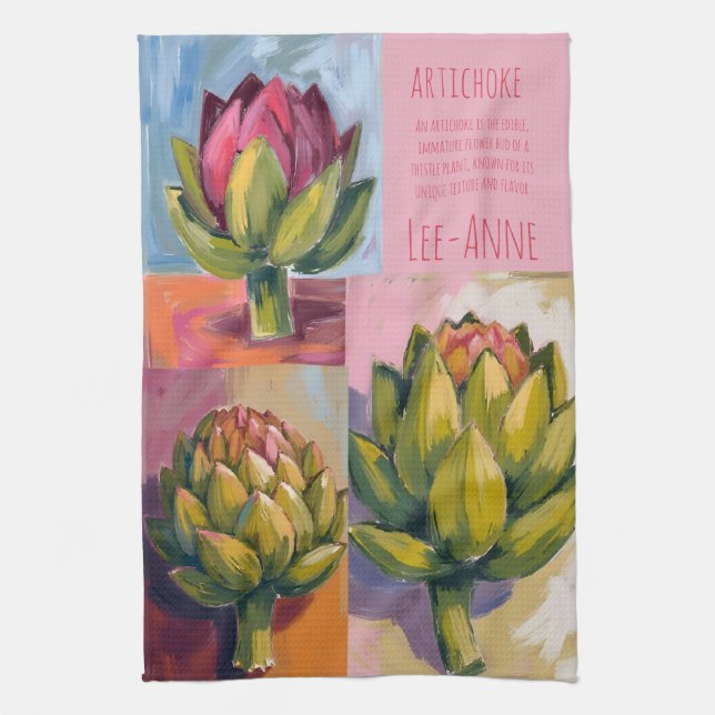 Rustic artichoke Watercolor Farmhouse Kitchen Towel (Vertical)