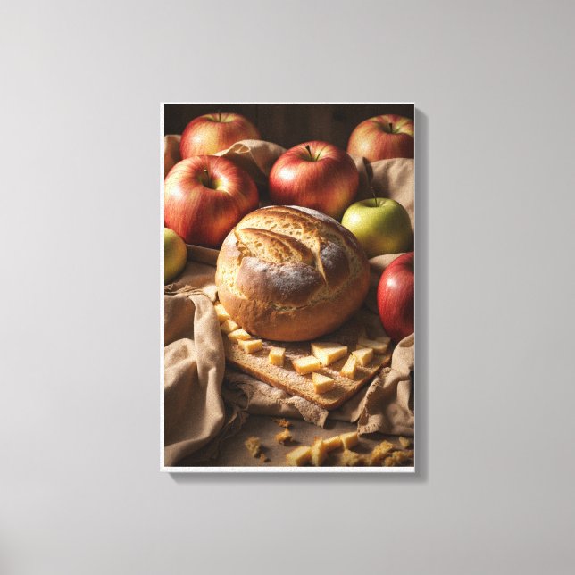 Rustic Artisan Bread with Fresh Red and Green Appl Canvas Print (Front)