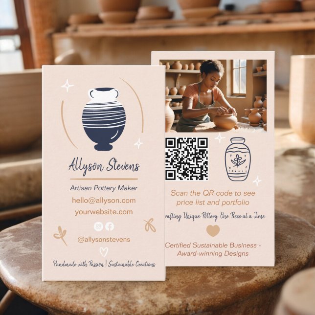 Rustic Artisan Pottery Maker Crafts photo qr code Business Card (Rustic Artisan Pottery Maker Crafts photo qr code Business Card)