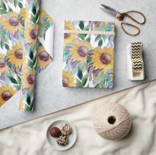 Rustic Artistic Sunflower Watercolor Art Wrapping Paper