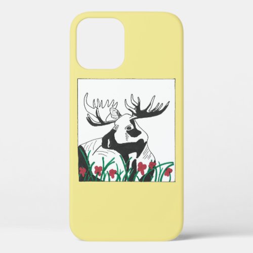 Rustic Artistic Wildflowers Moose iPhone 12 Case