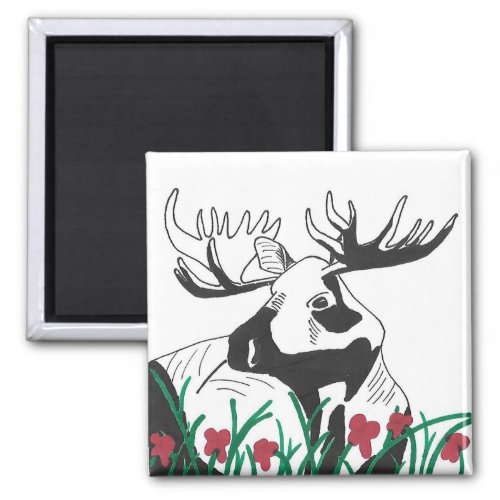 Rustic Artistic Wildflowers Moose Magnet