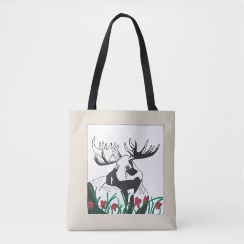 Rustic Artistic Wildflowers Moose Tote Bag