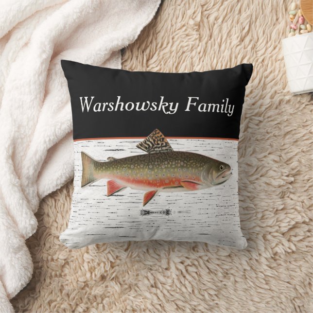 . Rustic Aspen Bark Trout fisherman  Brushed Polye Throw Pillow (Blanket)