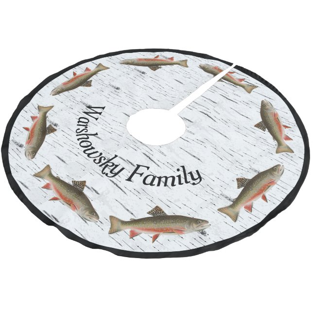  Rustic Aspen Bark Trout fisherman  Brushed Polyester Tree Skirt (Angled)