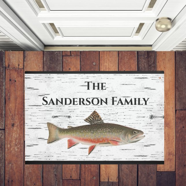 Rustic Aspen Bark Trout fisherman Lake House Doormat (Creator Uploaded)