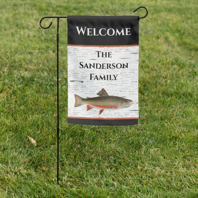 Rustic Aspen Bark Trout fisherman Lake House   Garden Flag (In SItu)