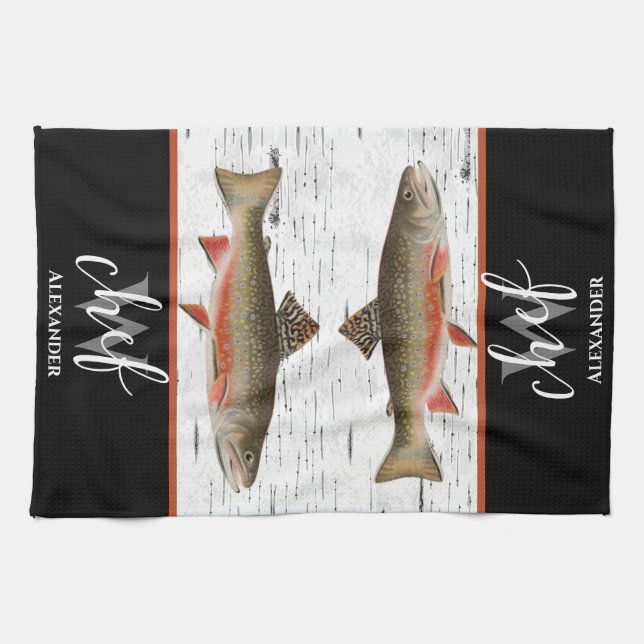  Rustic Aspen Bark Trout fisherman Lake House Kitchen Towel (Horizontal)