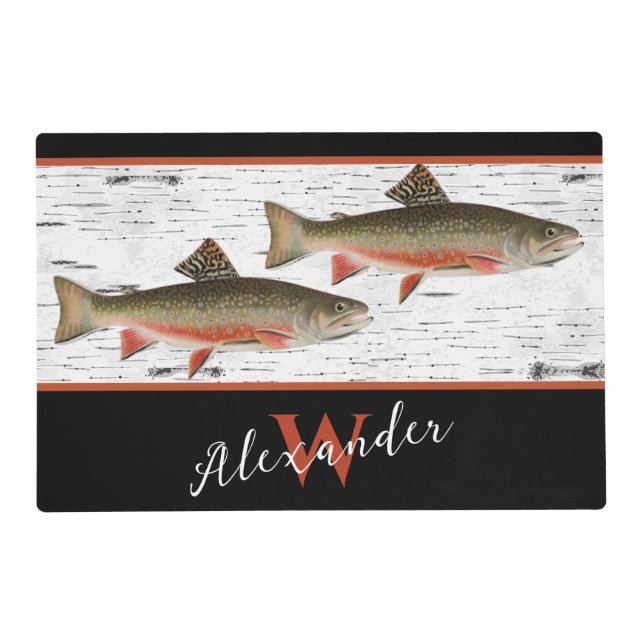  Rustic Aspen Bark Trout fisherman Lake House  Placemat (Front)