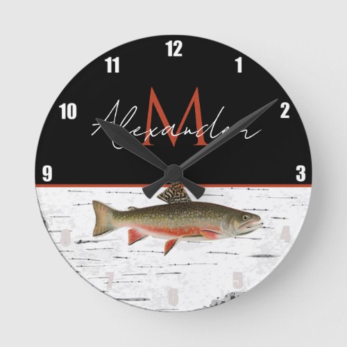  Rustic Aspen Bark Trout  Fisherman Lake House  Round Clock