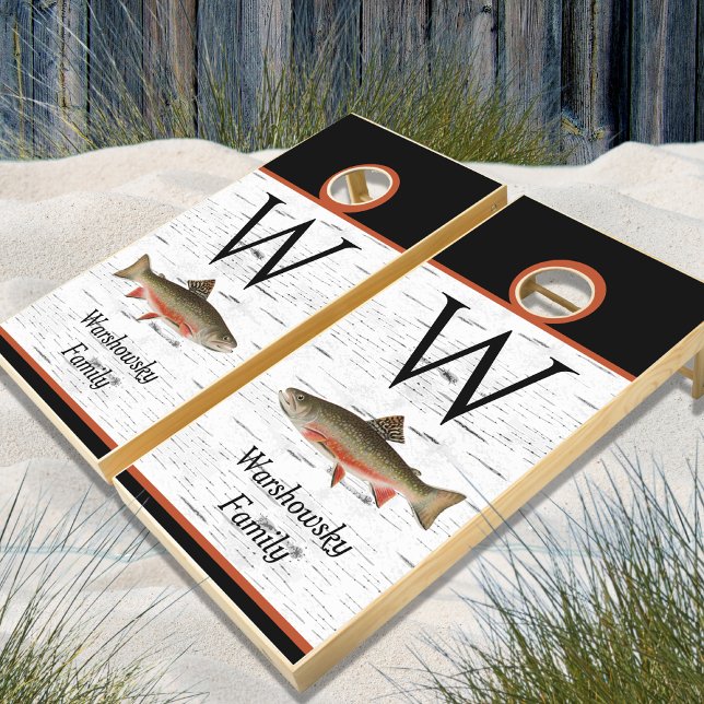 Rustic Aspen Bark Trout Fisherman River Lake House Cornhole Set (Creator Uploaded)